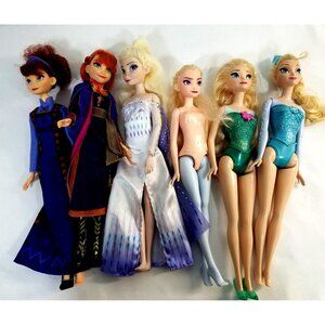 Disney Princesses Frozen Anna and Elsa lot of 6 dolls 11"